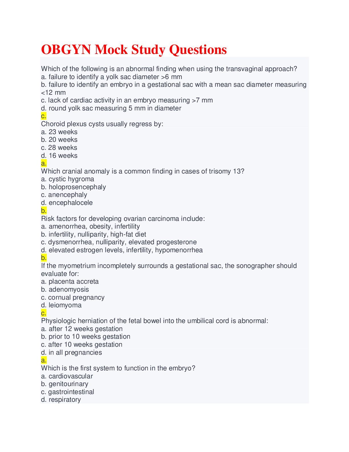 Preview image for OBGYN Mock Study Questions with Verified Answers